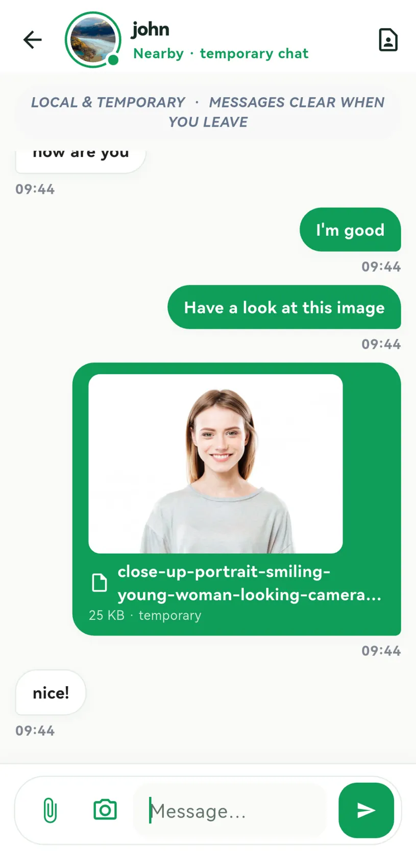 Echo temporary chat with a photo attachment