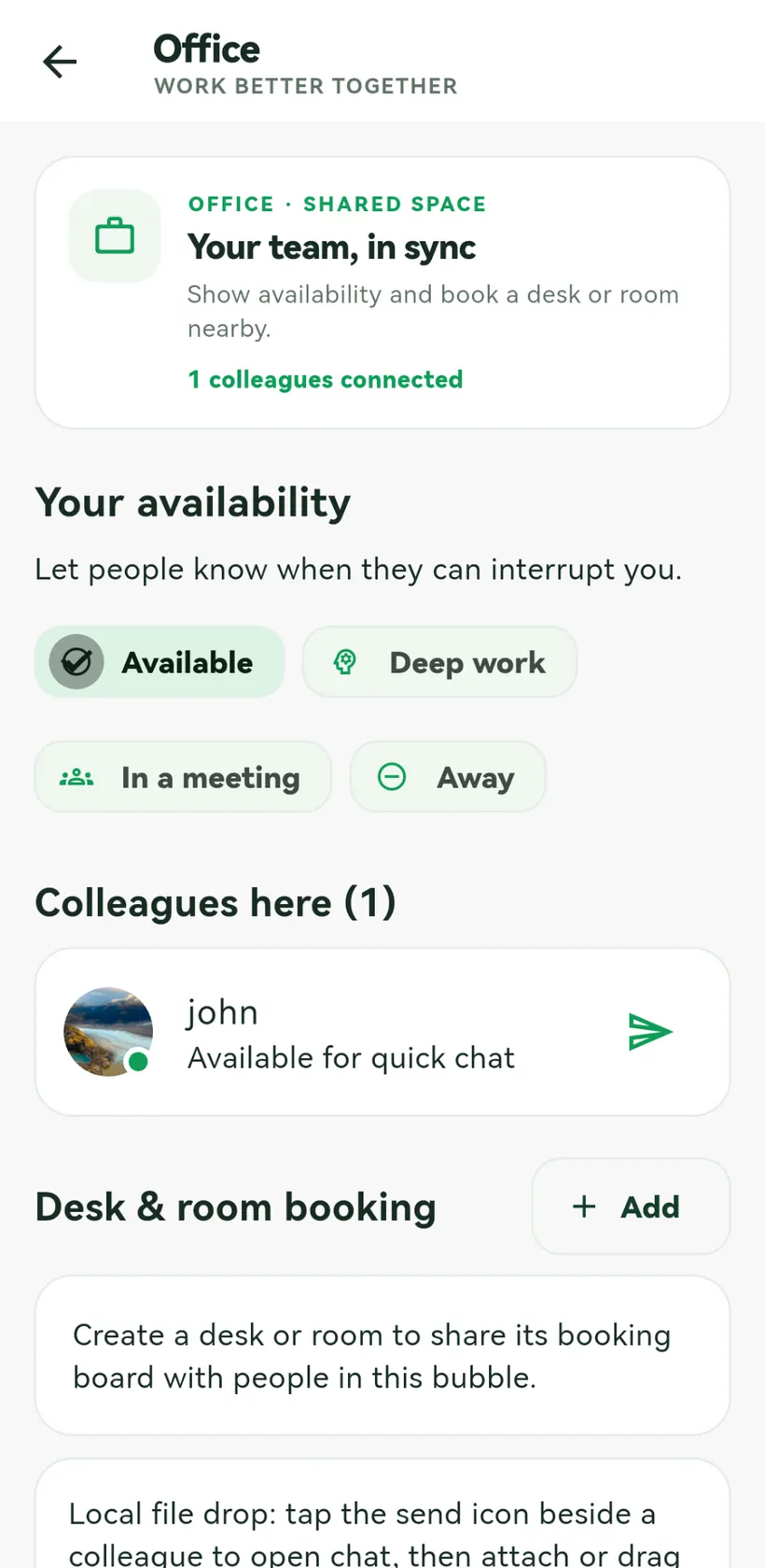 Echo Office app screen showing people and rooms